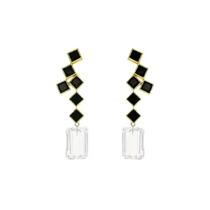 Black Onyx 57th Street Clip Earrings with White Topaz Drops