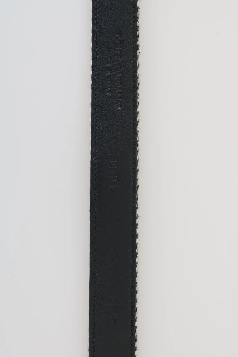 Black White Chevron Wool Leather Belt