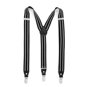 Black with Grey Stripe Unisex Clip On Suspenders
