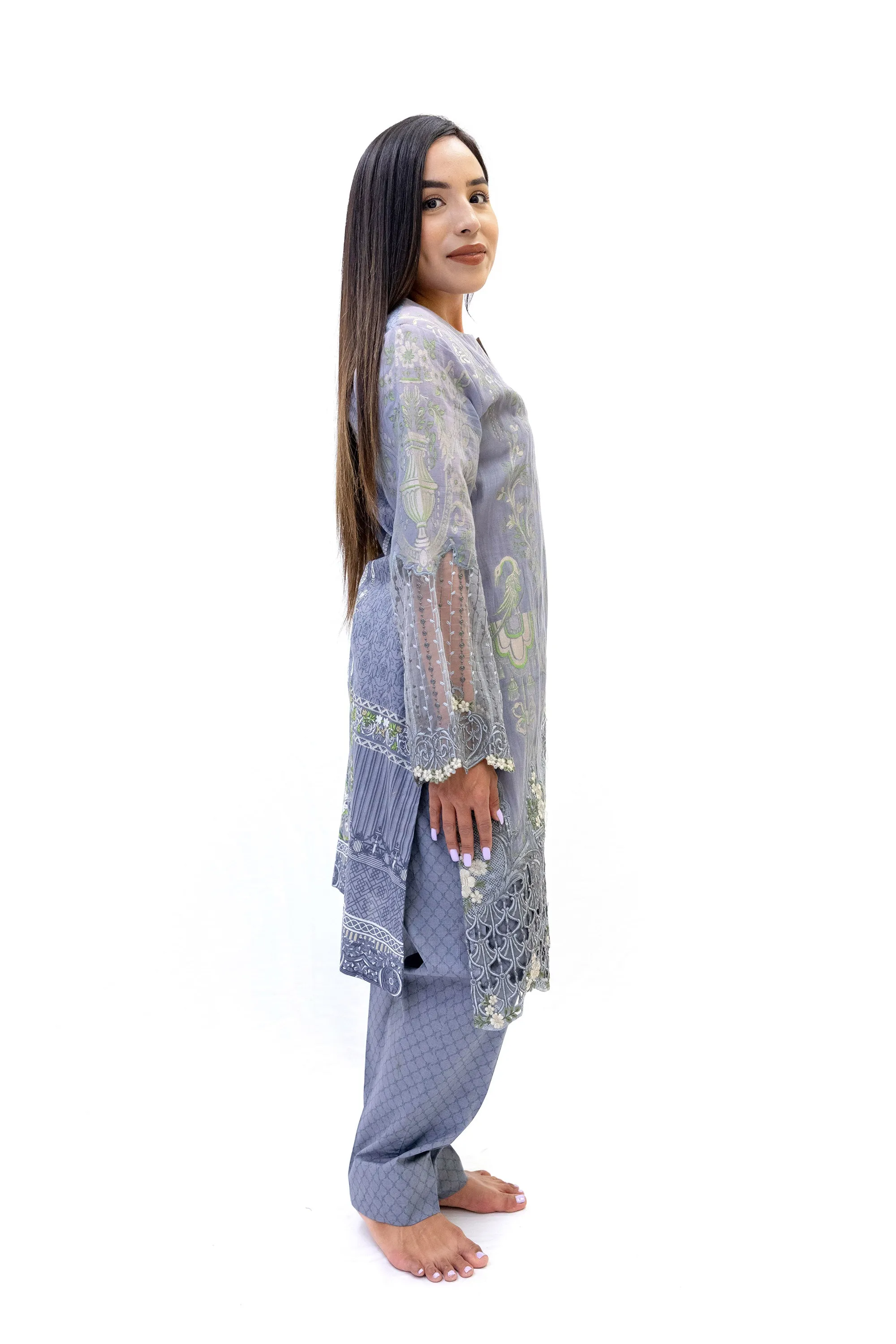 Blue-Gray Salwar Kameez - Maria B Suit