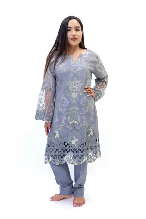 Blue-Gray Salwar Kameez - Maria B Suit