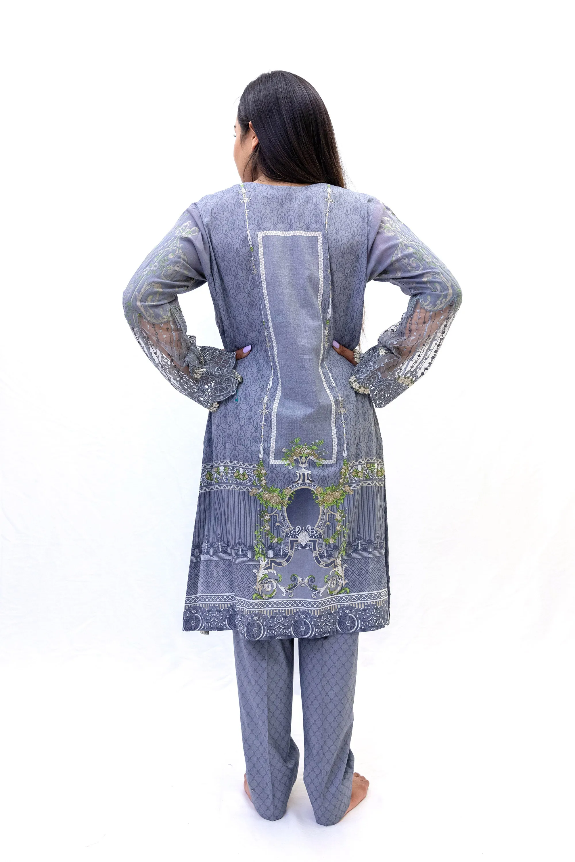 Blue-Gray Salwar Kameez - Maria B Suit
