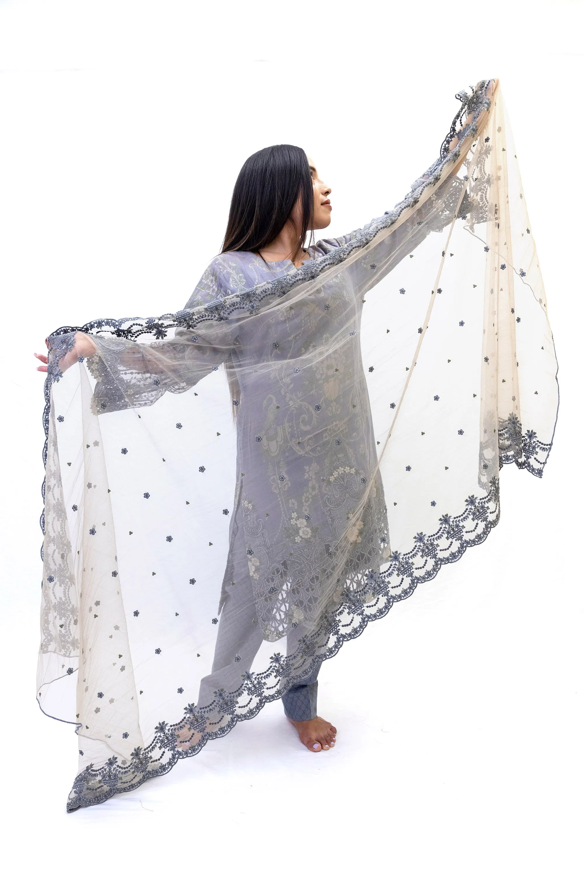 Blue-Gray Salwar Kameez - Maria B Suit