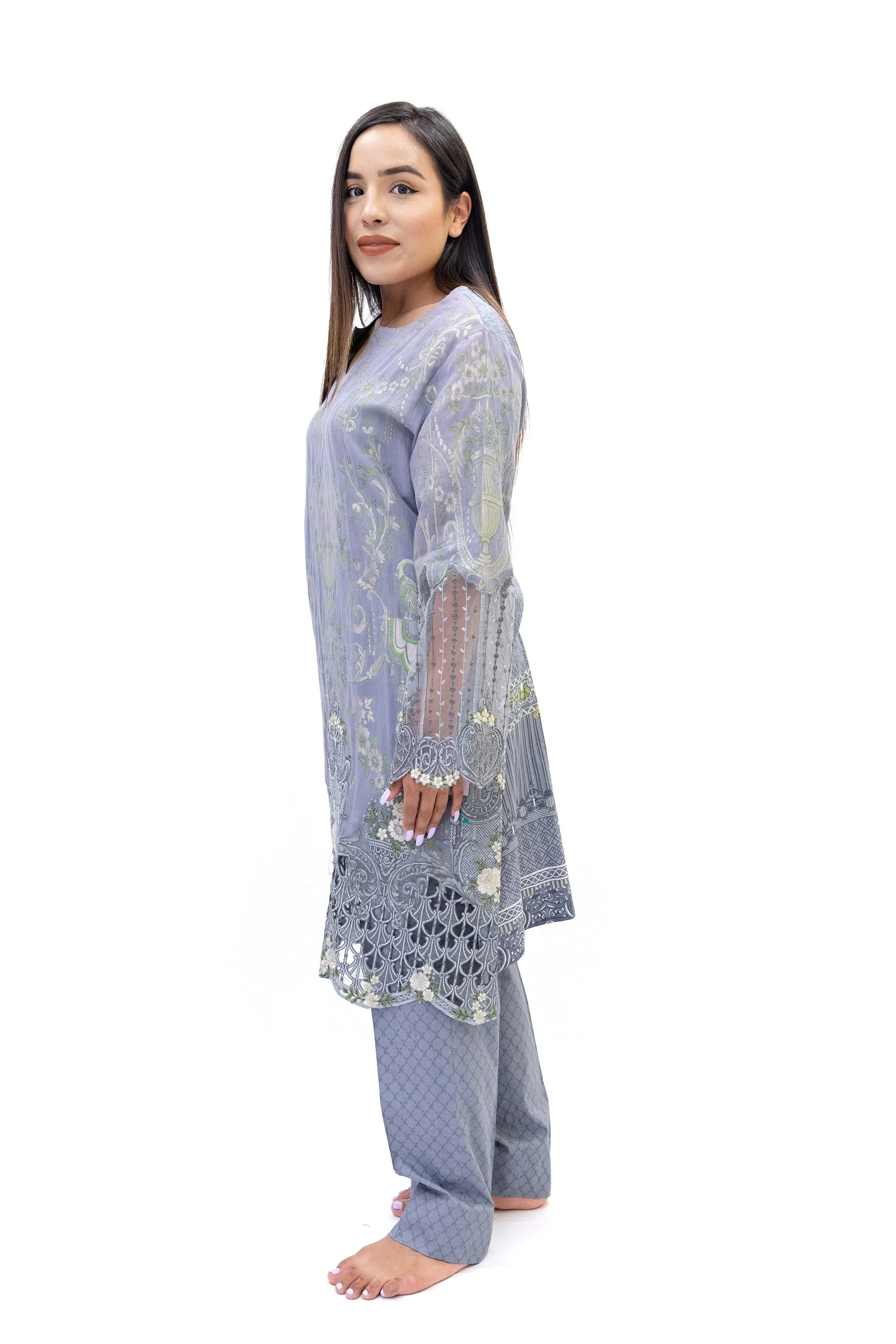 Blue-Gray Salwar Kameez - Maria B Suit