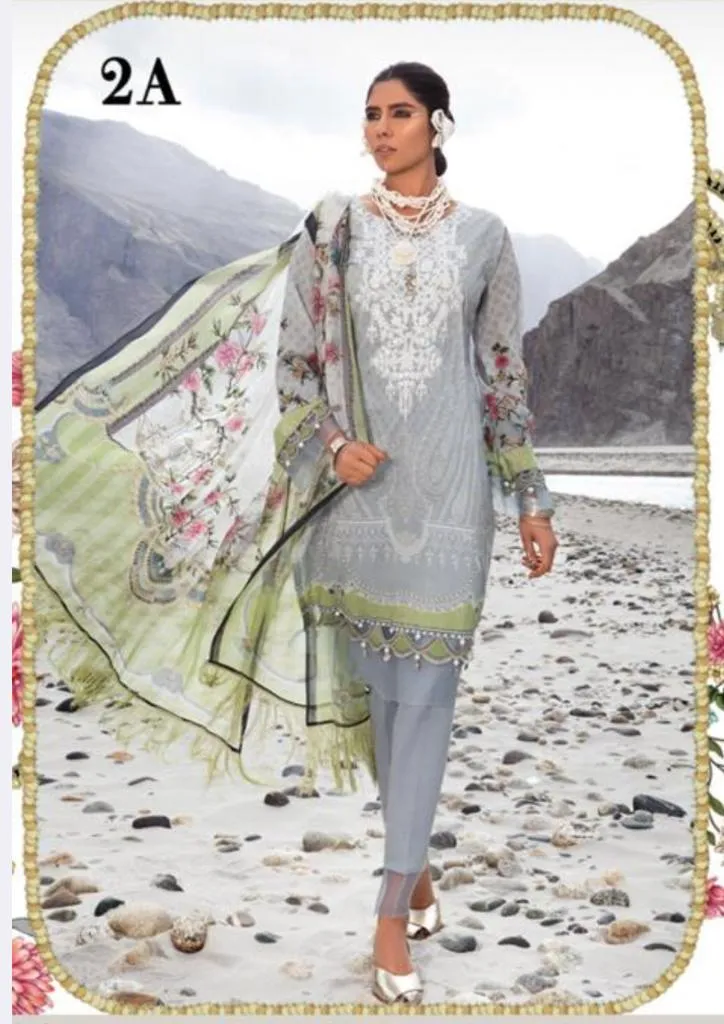 Blue-Grey Lawn Salwar Kameez-Suit - Maria B. M.Prints 2019