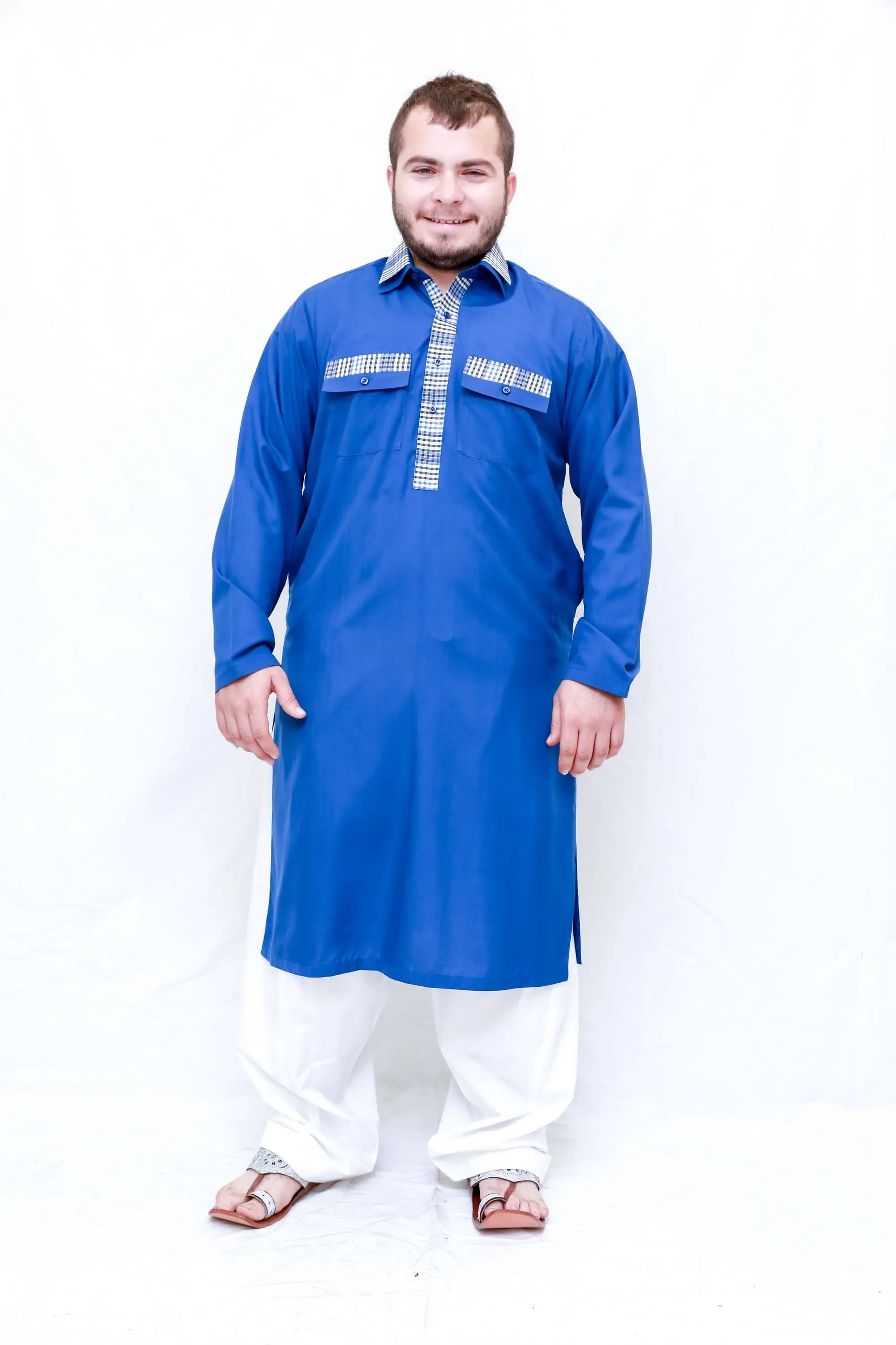 Blue Lined Silky Kurta-Shirt