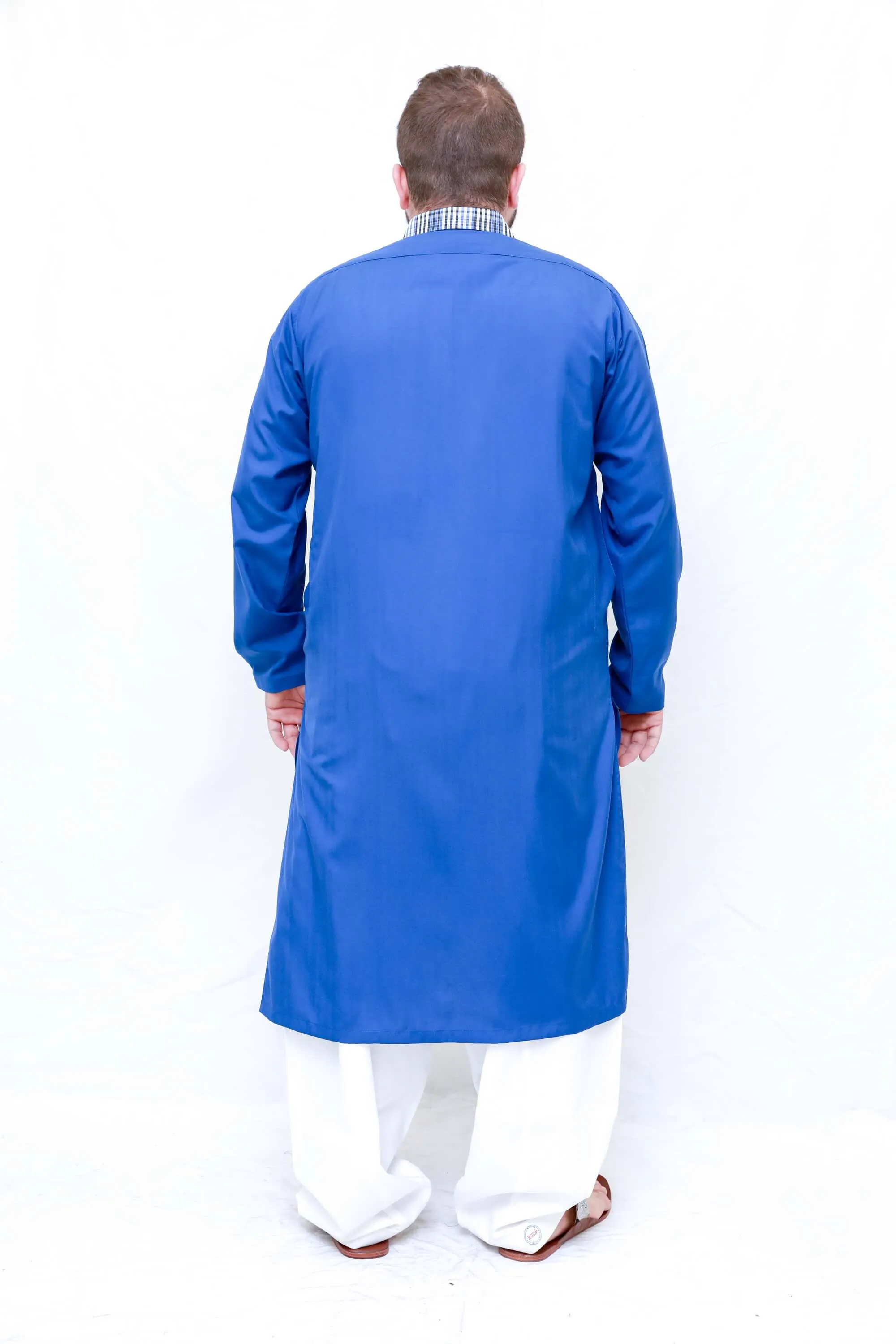 Blue Lined Silky Kurta-Shirt