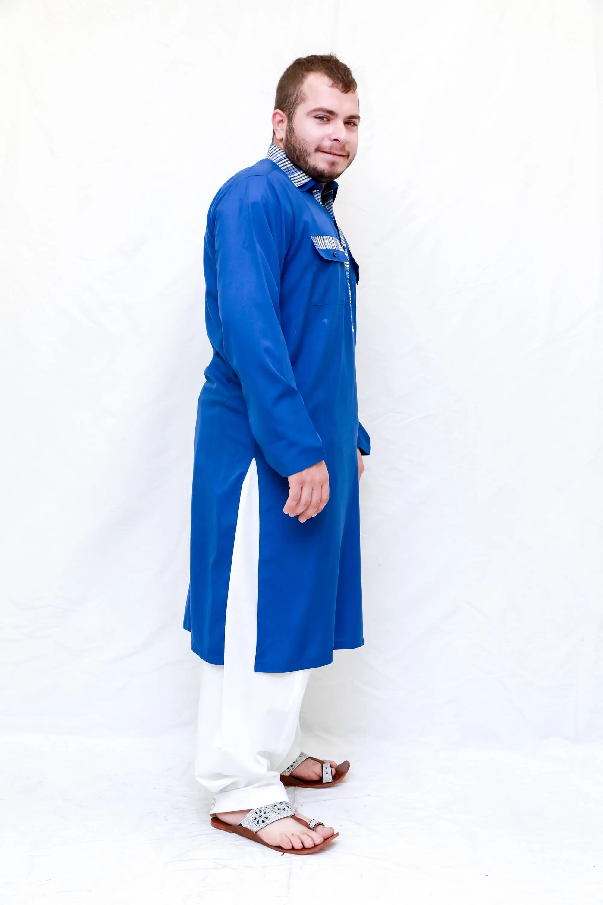 Blue Lined Silky Kurta-Shirt