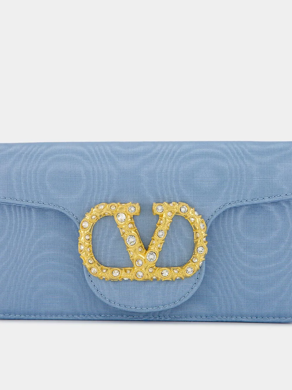 Blue Locň Moiré Fabric Clutch with Jewel Logo