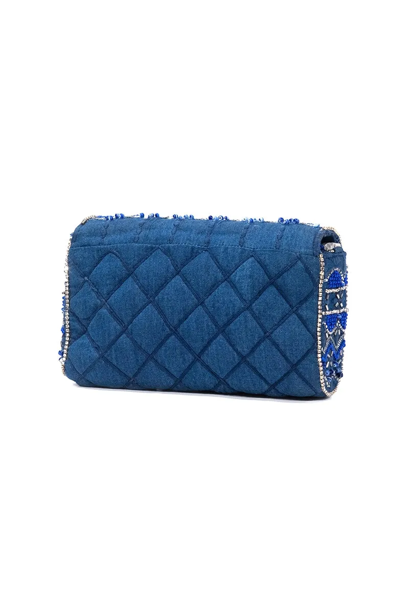 Blue Royale Beaded Crossbody Clutch