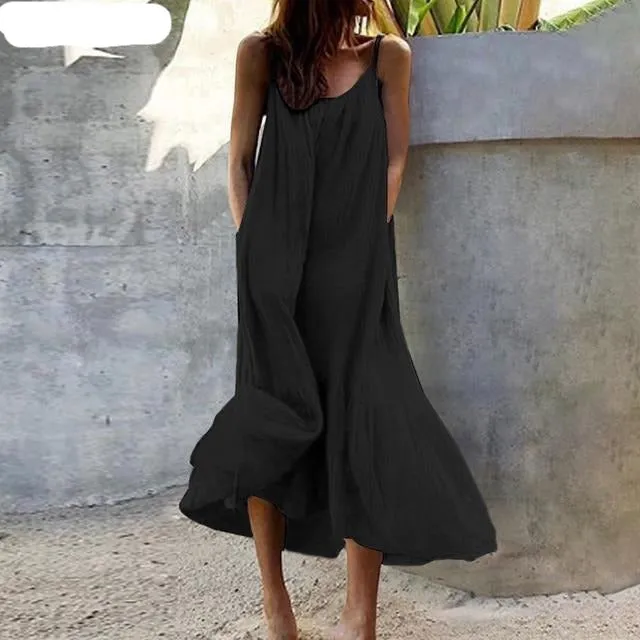 Bohemian Summer Sleeveless Maxi Long Beach Casual Loose Dress