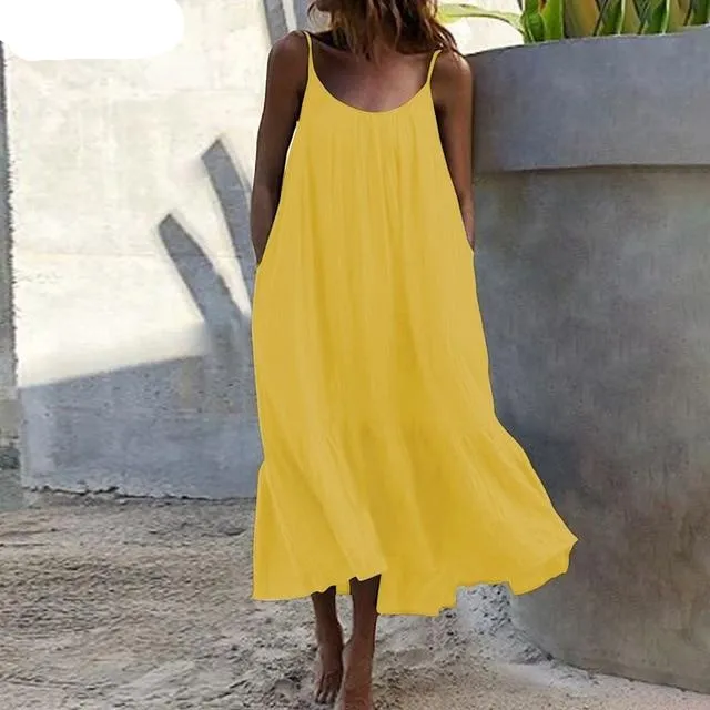 Bohemian Summer Sleeveless Maxi Long Beach Casual Loose Dress