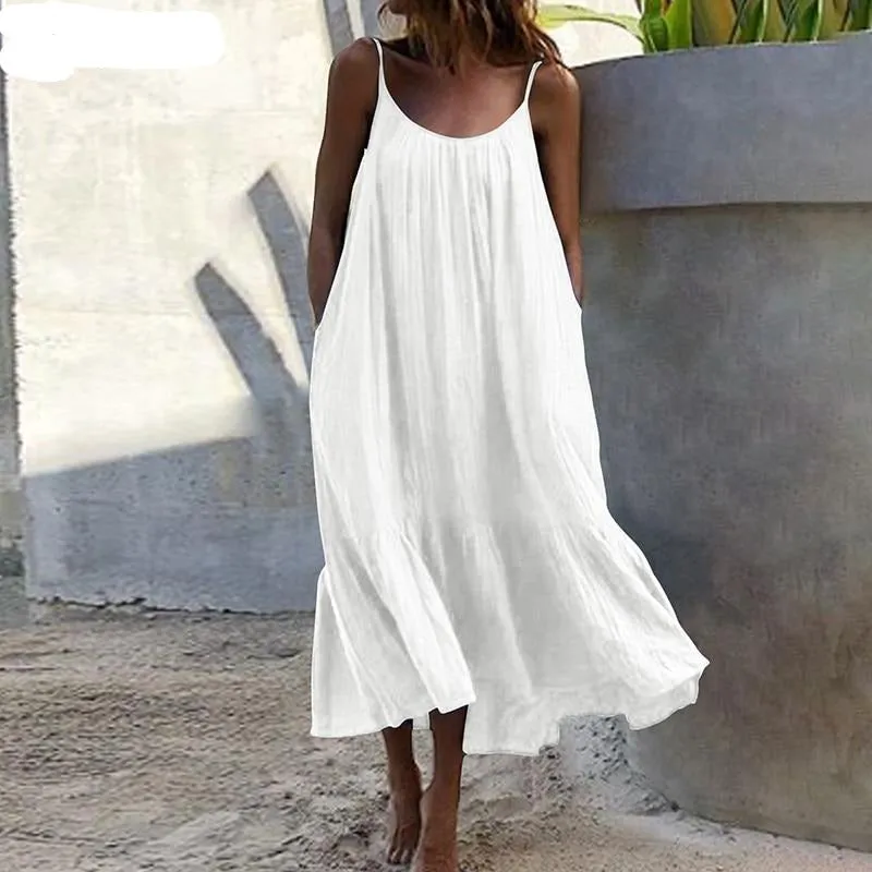 Bohemian Summer Sleeveless Maxi Long Beach Casual Loose Dress