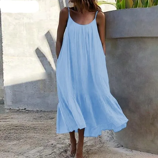 Bohemian Summer Sleeveless Maxi Long Beach Casual Loose Dress