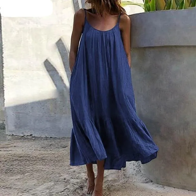 Bohemian Summer Sleeveless Maxi Long Beach Casual Loose Dress