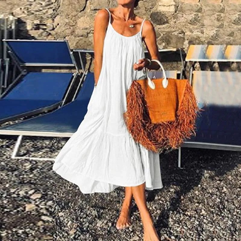 Bohemian Summer Sleeveless Maxi Long Beach Casual Loose Dress