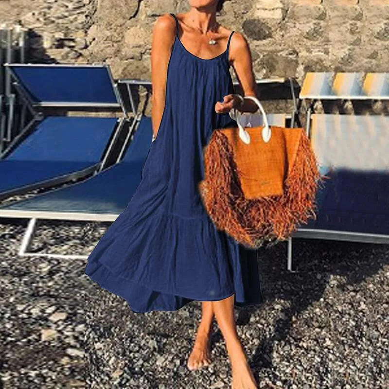 Bohemian Summer Sleeveless Maxi Long Beach Casual Loose Dress
