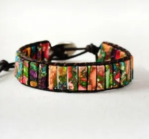 Bohemian Vintage Style Multi-color Jasper Stone Bracelet.