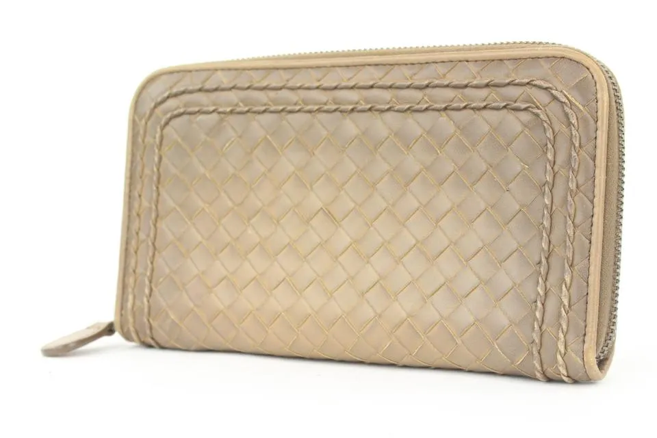 Bottega Veneta Beige Intrecciato Leather Continental Wallet Zip Around Zippy 861740