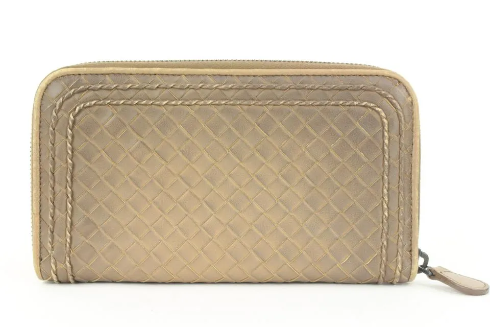 Bottega Veneta Beige Intrecciato Leather Continental Wallet Zip Around Zippy 861740