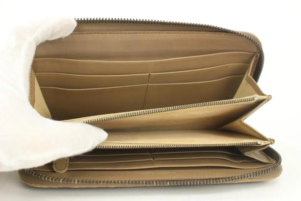 Bottega Veneta Beige Intrecciato Leather Continental Wallet Zip Around Zippy 861740
