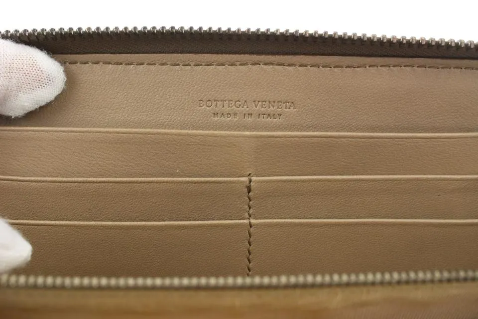 Bottega Veneta Beige Intrecciato Leather Continental Wallet Zip Around Zippy 861740