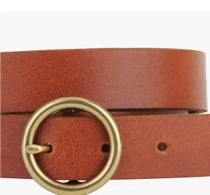 Brass Circle Buckle Belt-Tan