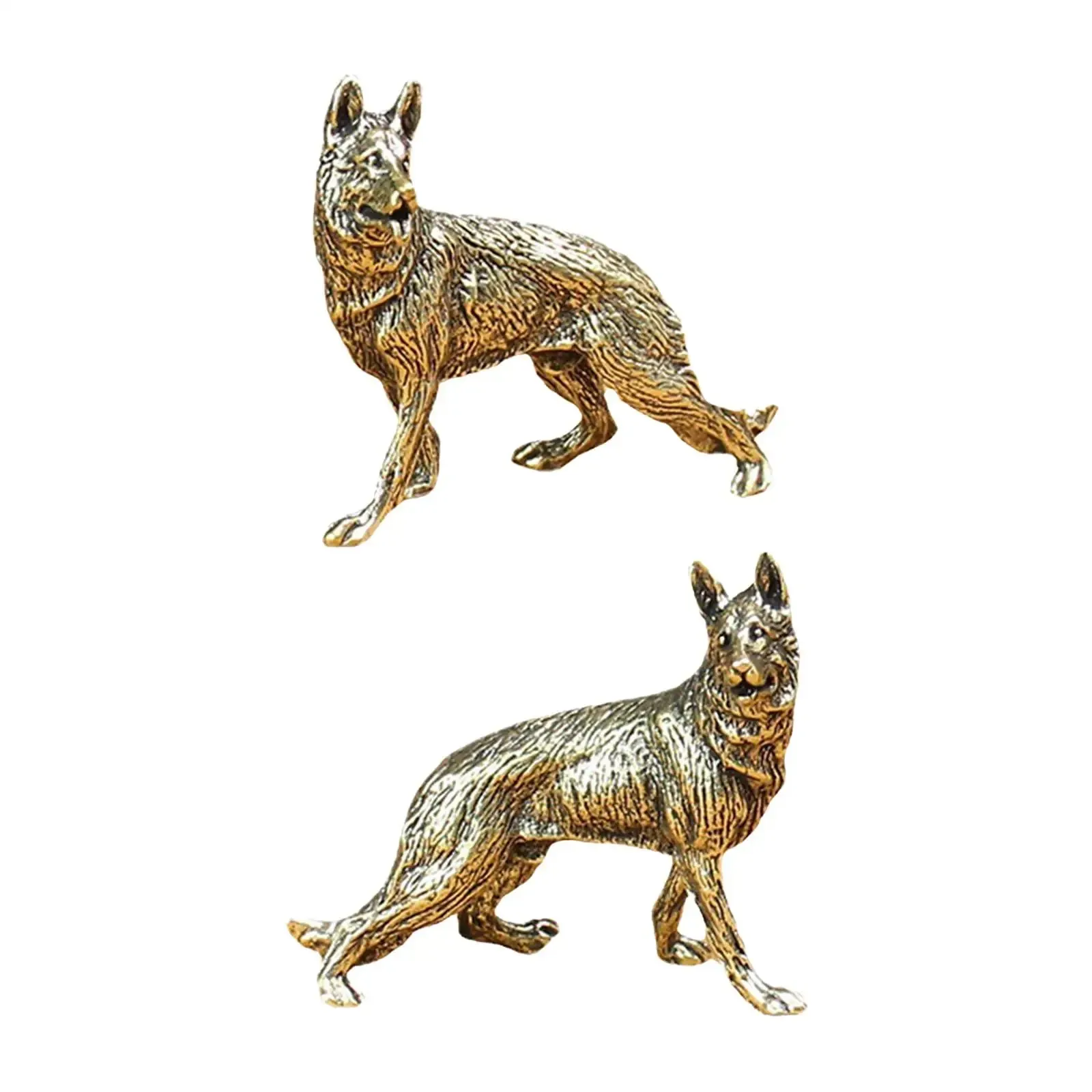 Brass Dog Figurine Animal Sculpture Decor Animals Brass Decor German Shepherd Figurine for Book Shelf Desktop Bedroom Hotel Home