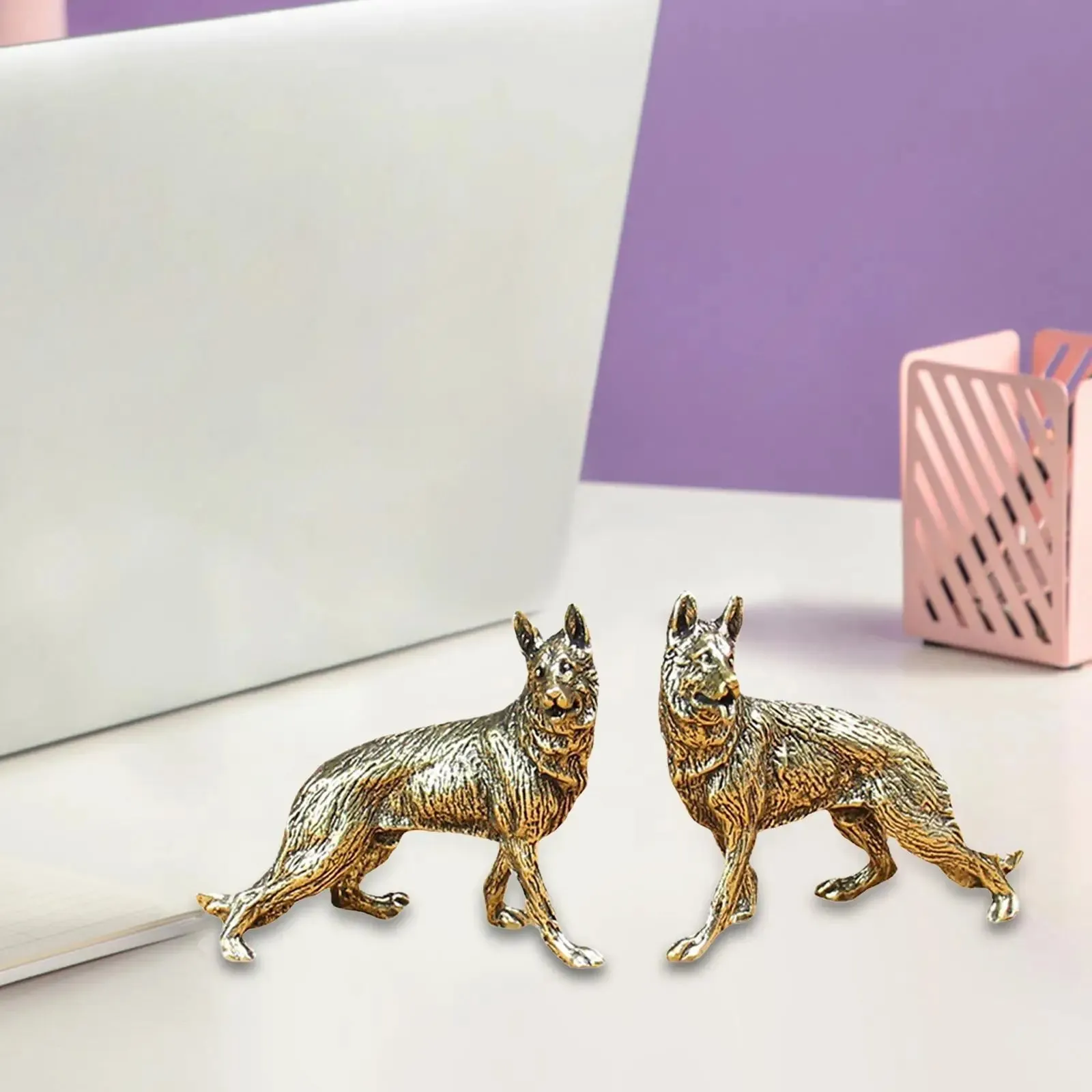 Brass Dog Figurine Animal Sculpture Decor Animals Brass Decor German Shepherd Figurine for Book Shelf Desktop Bedroom Hotel Home