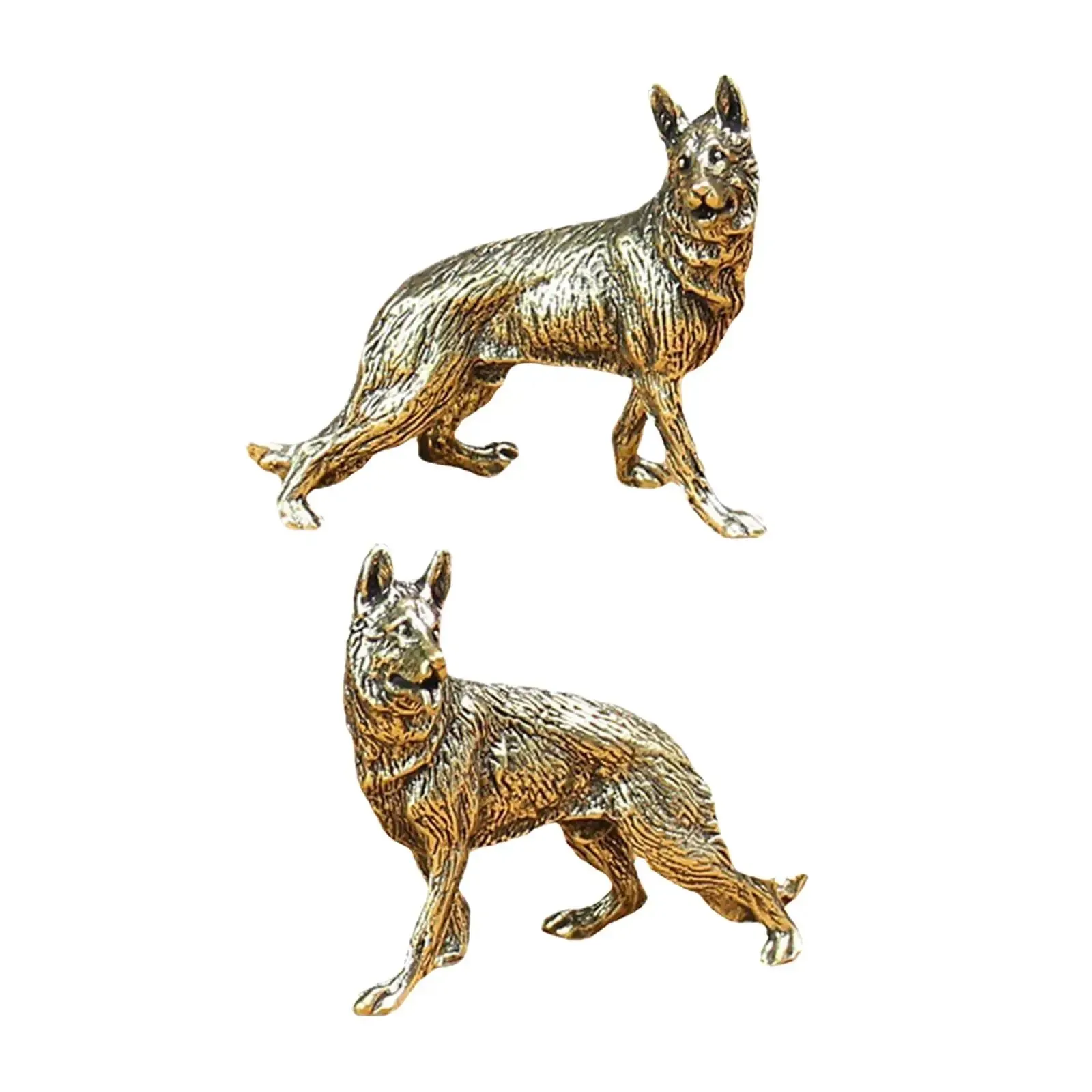 Brass Dog Figurine Animal Sculpture Decor Animals Brass Decor German Shepherd Figurine for Book Shelf Desktop Bedroom Hotel Home