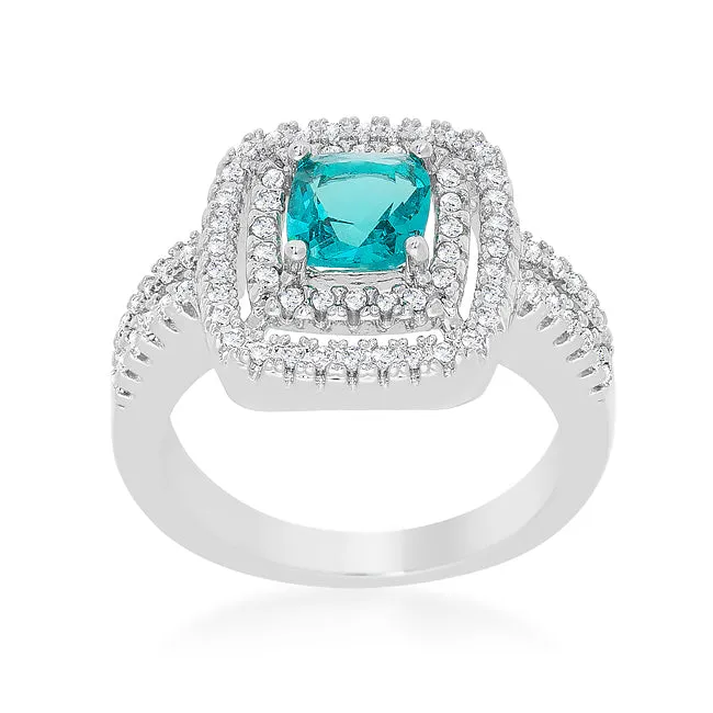 Brenda Aqua Blue Cushion Double Halo Ring | 3ct