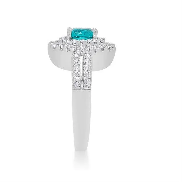 Brenda Aqua Blue Cushion Double Halo Ring | 3ct
