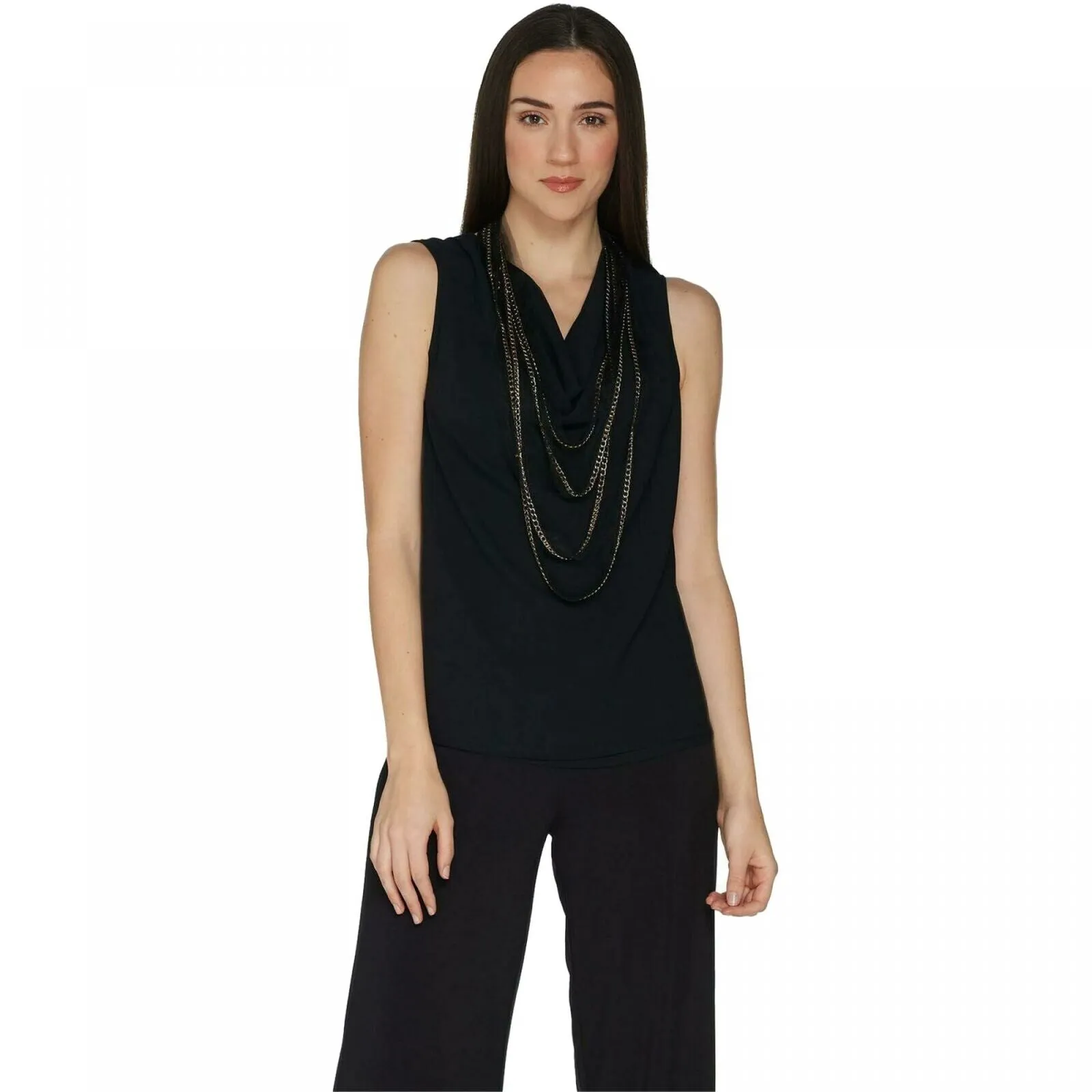 Brooke Shields Women's Timeless Sleeveless Chiffon Blouse With Necklace