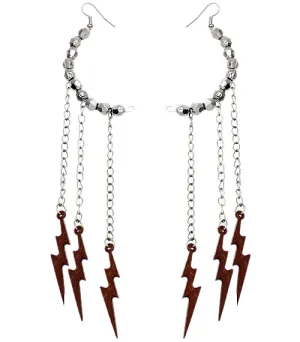 Brown Beaded Drop Chain Lightning Bolt Dangle Earrings
