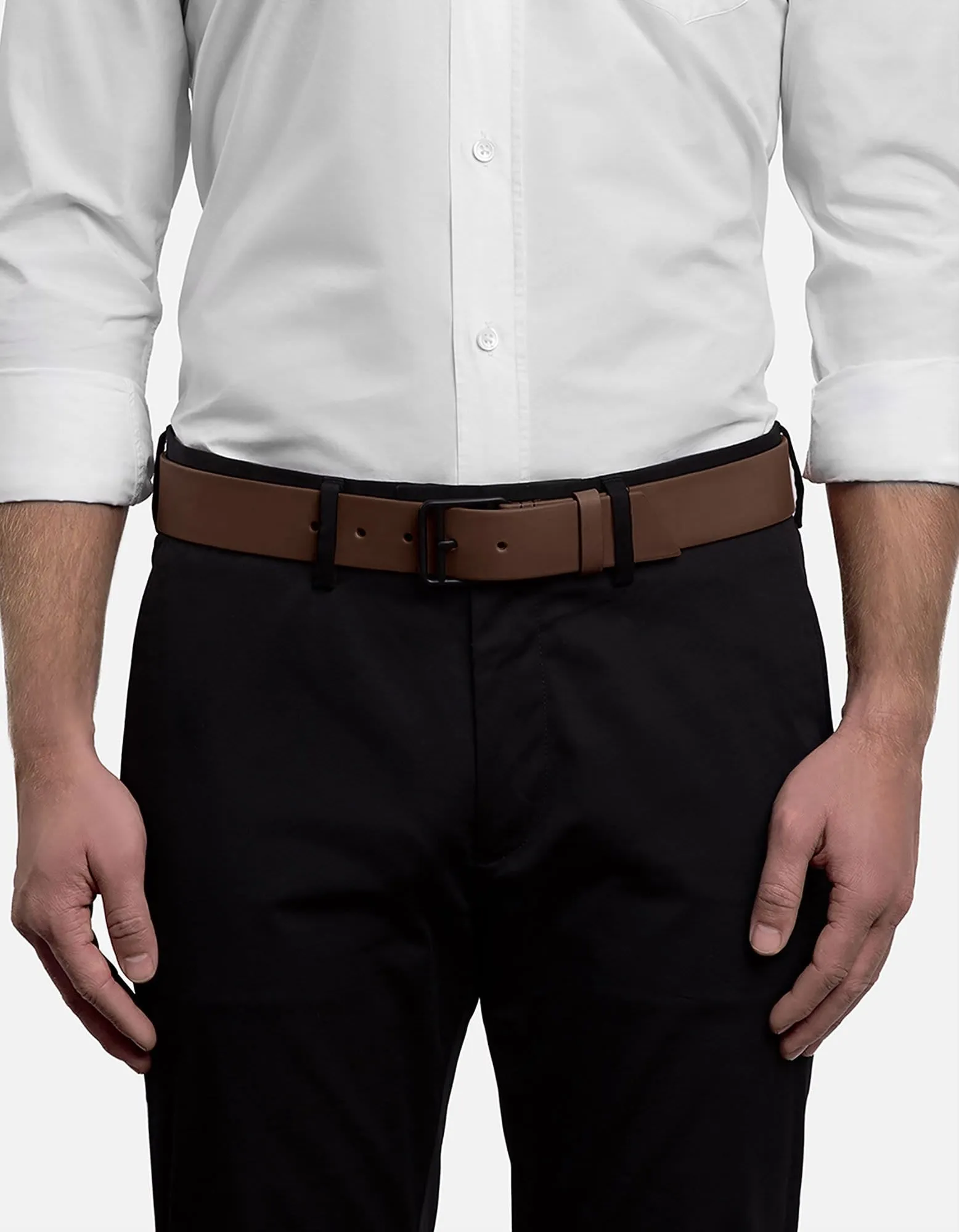 Brown Leather Belt, Noir Buckle