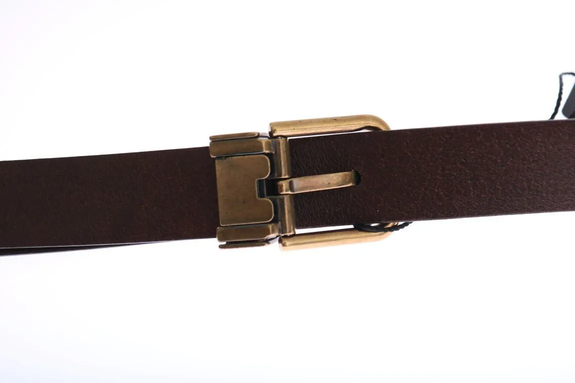 Brown Lizard Leather Gold Buckle Belt