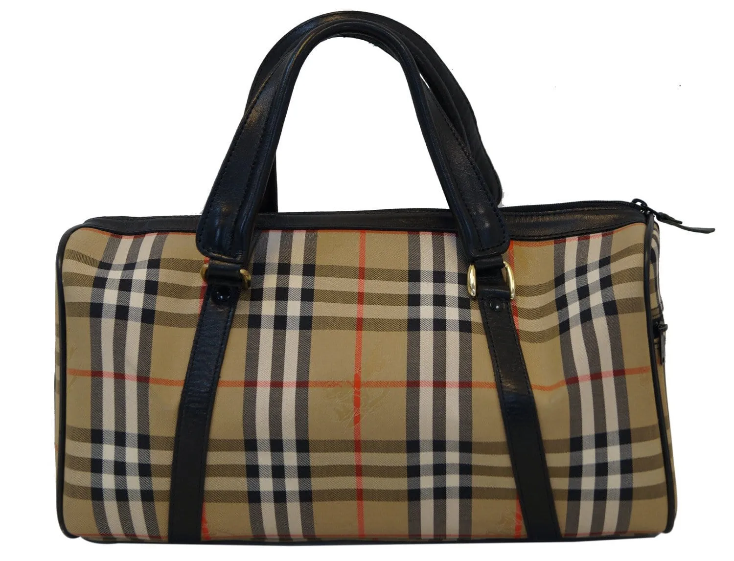 BURBERRY Nova Check Canvas Leather Black Beige Travel Bag TT1182