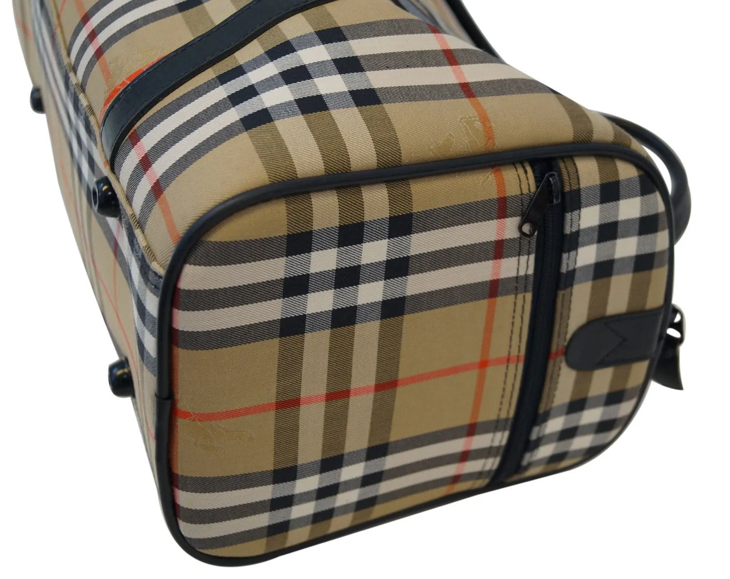 BURBERRY Nova Check Canvas Leather Black Beige Travel Bag TT1182