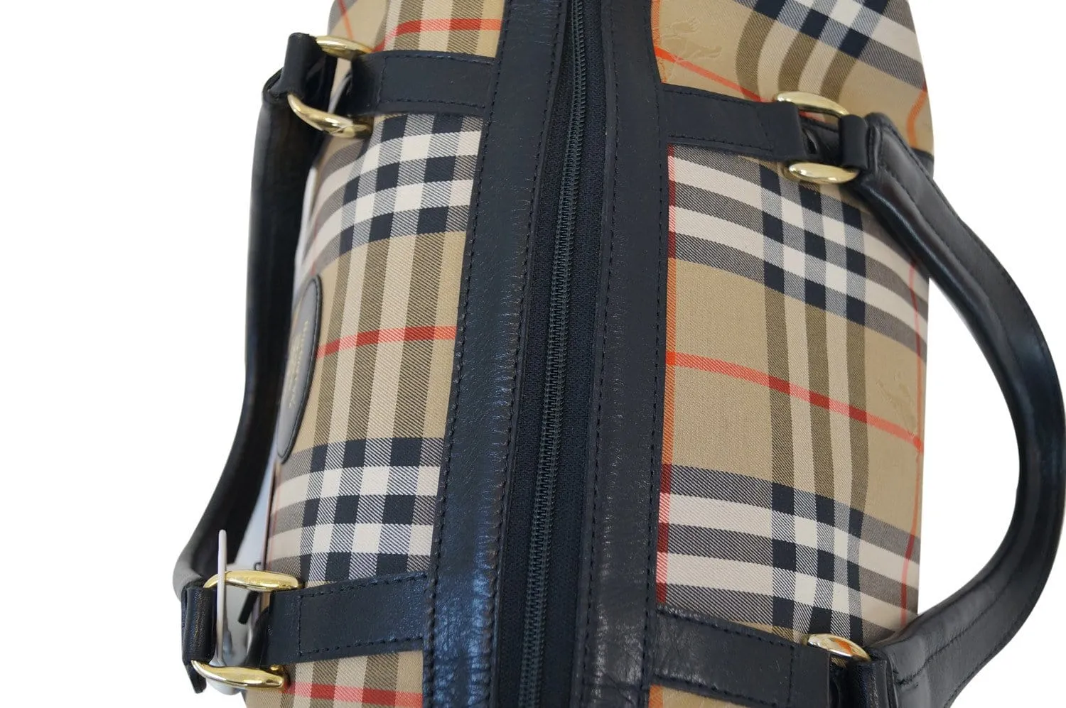 BURBERRY Nova Check Canvas Leather Black Beige Travel Bag TT1182