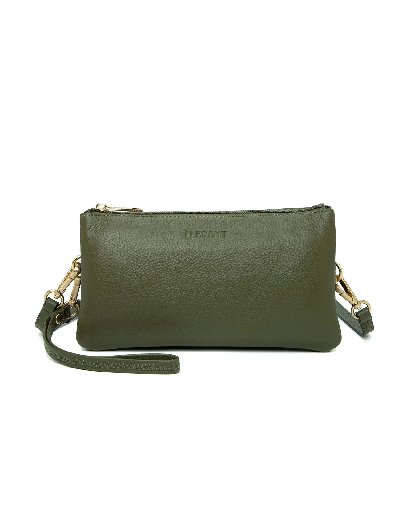 CANDICE LEATHER WALLET WITH SHOULDER STRAP- E1-0809-OLIVE- SALE
