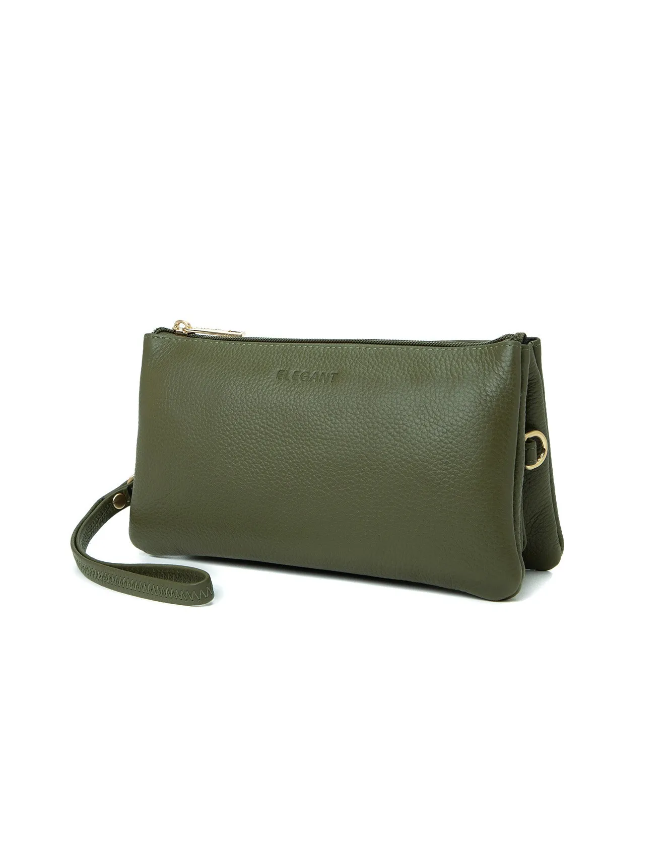 CANDICE LEATHER WALLET WITH SHOULDER STRAP- E1-0809-OLIVE- SALE