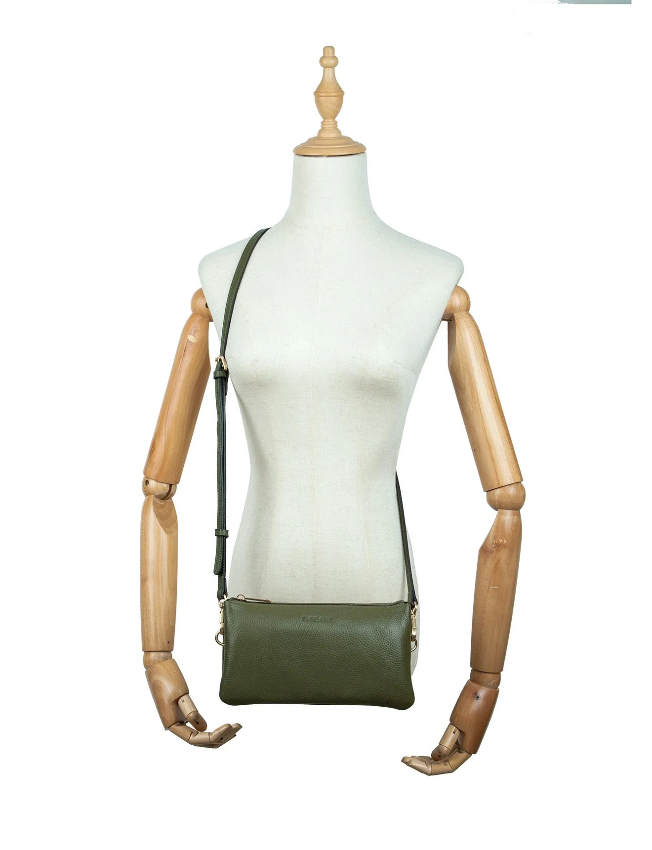 CANDICE LEATHER WALLET WITH SHOULDER STRAP- E1-0809-OLIVE- SALE