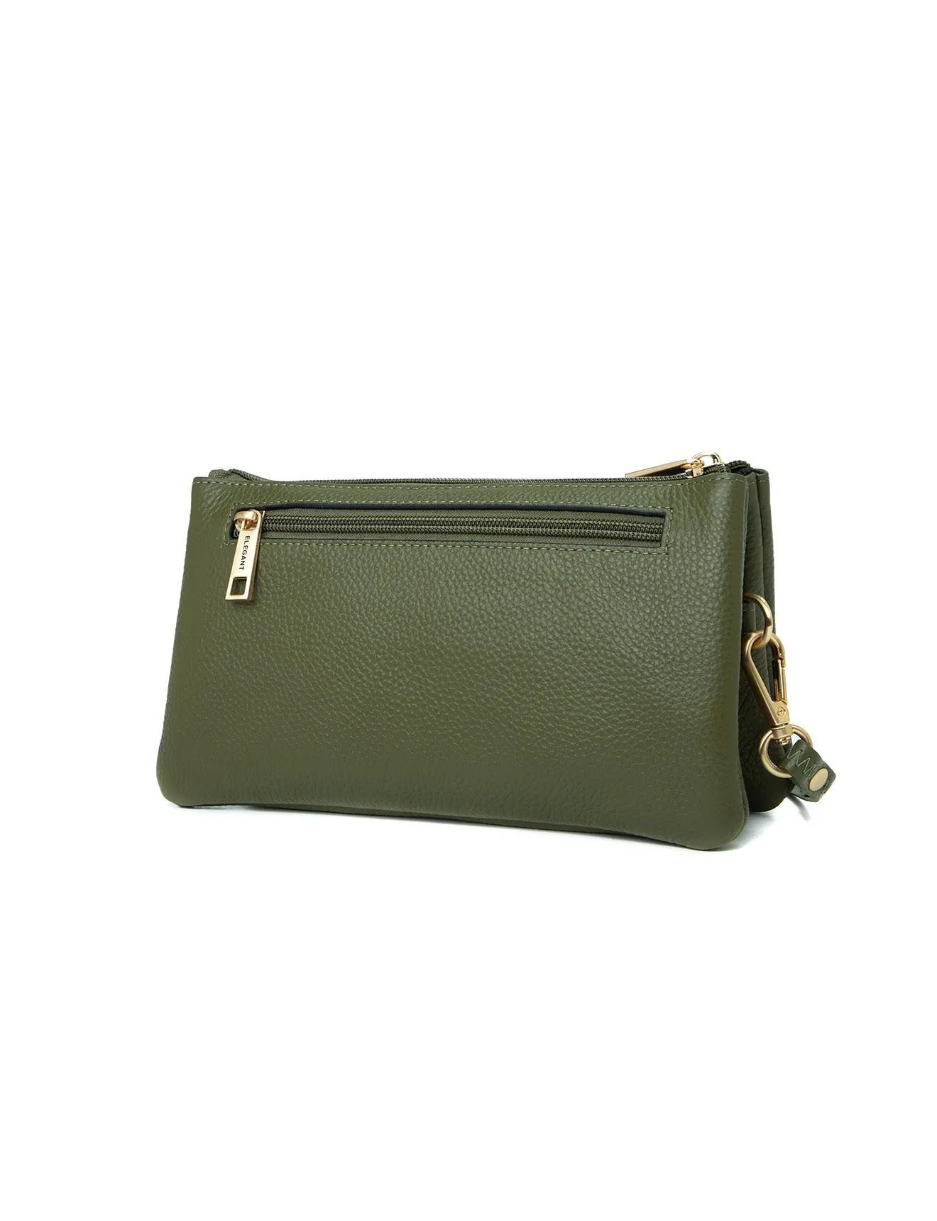 CANDICE LEATHER WALLET WITH SHOULDER STRAP- E1-0809-OLIVE- SALE