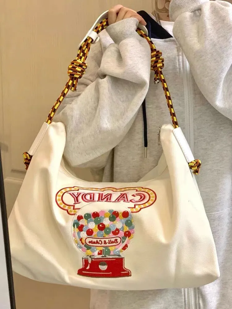 CANDY Rope Handle Canvas Handbag