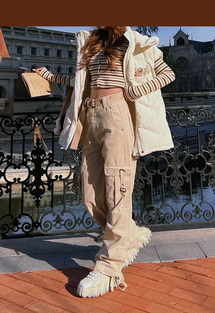 Carina Solid Color Double Pocket Ruched Straight Leg Pants