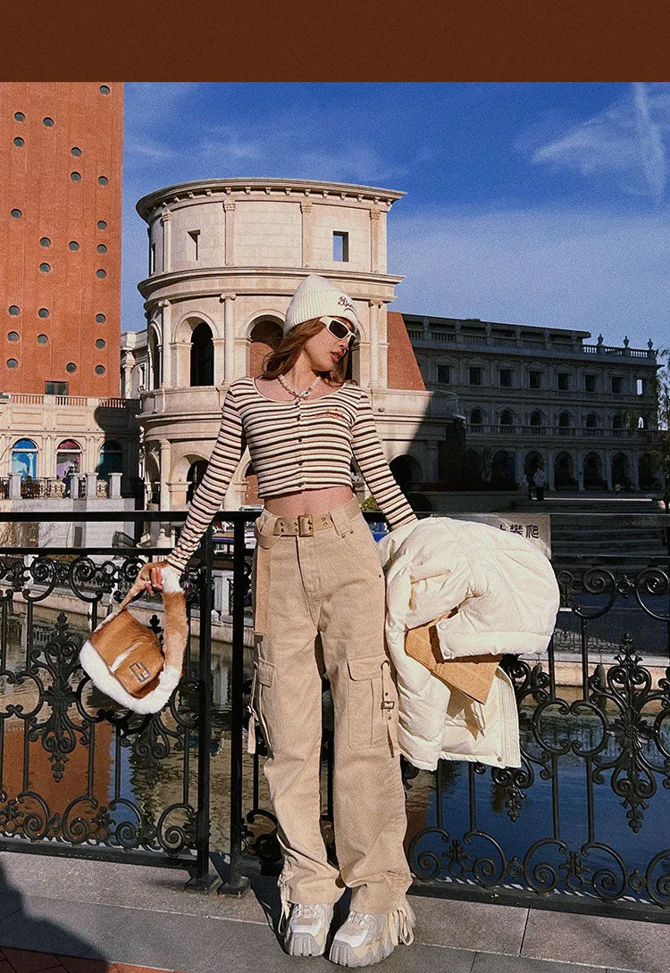 Carina Solid Color Double Pocket Ruched Straight Leg Pants