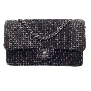 Chanel Black / White / Pink 2004 New York Woven Tweed Double Flap Bag