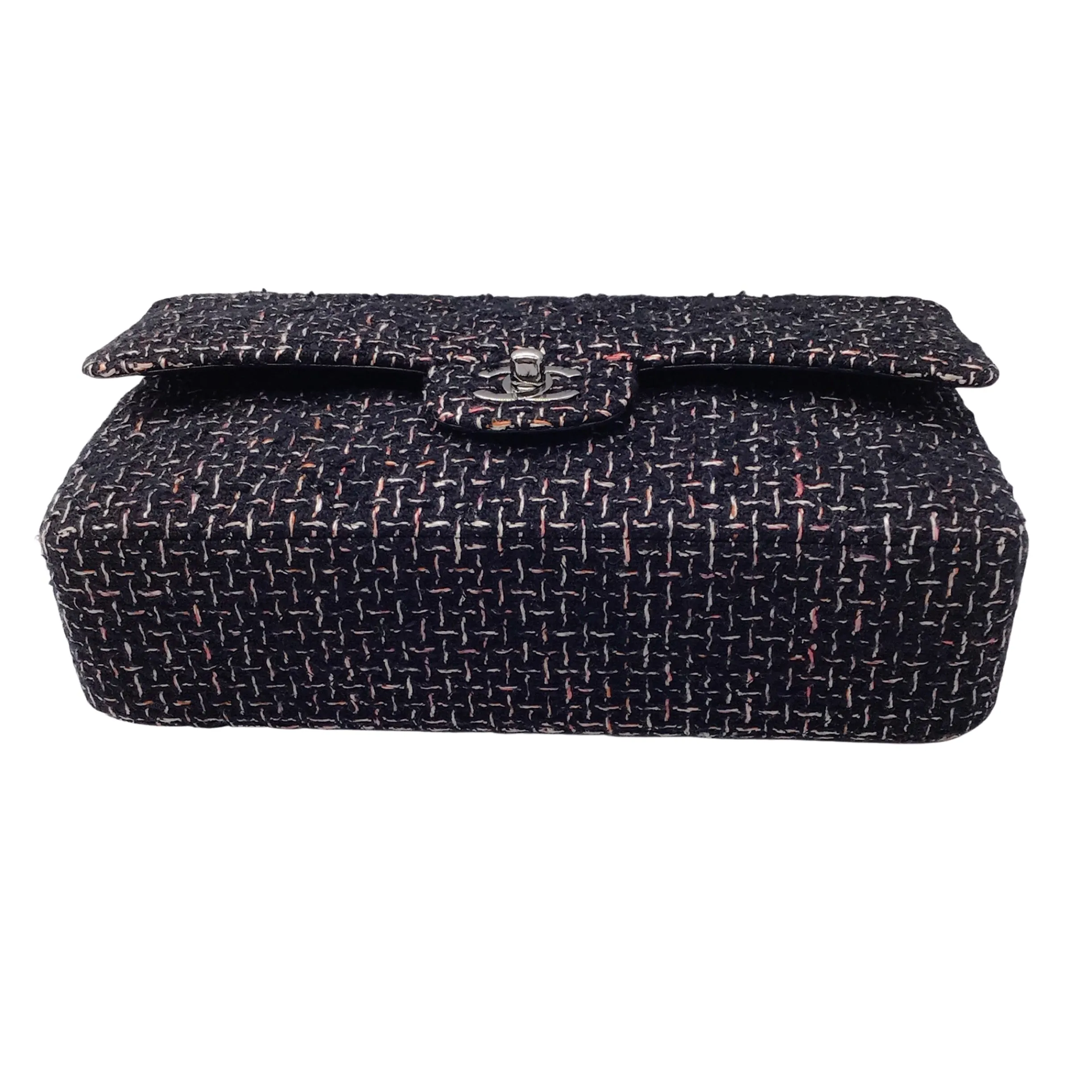 Chanel Black / White / Pink 2004 New York Woven Tweed Double Flap Bag
