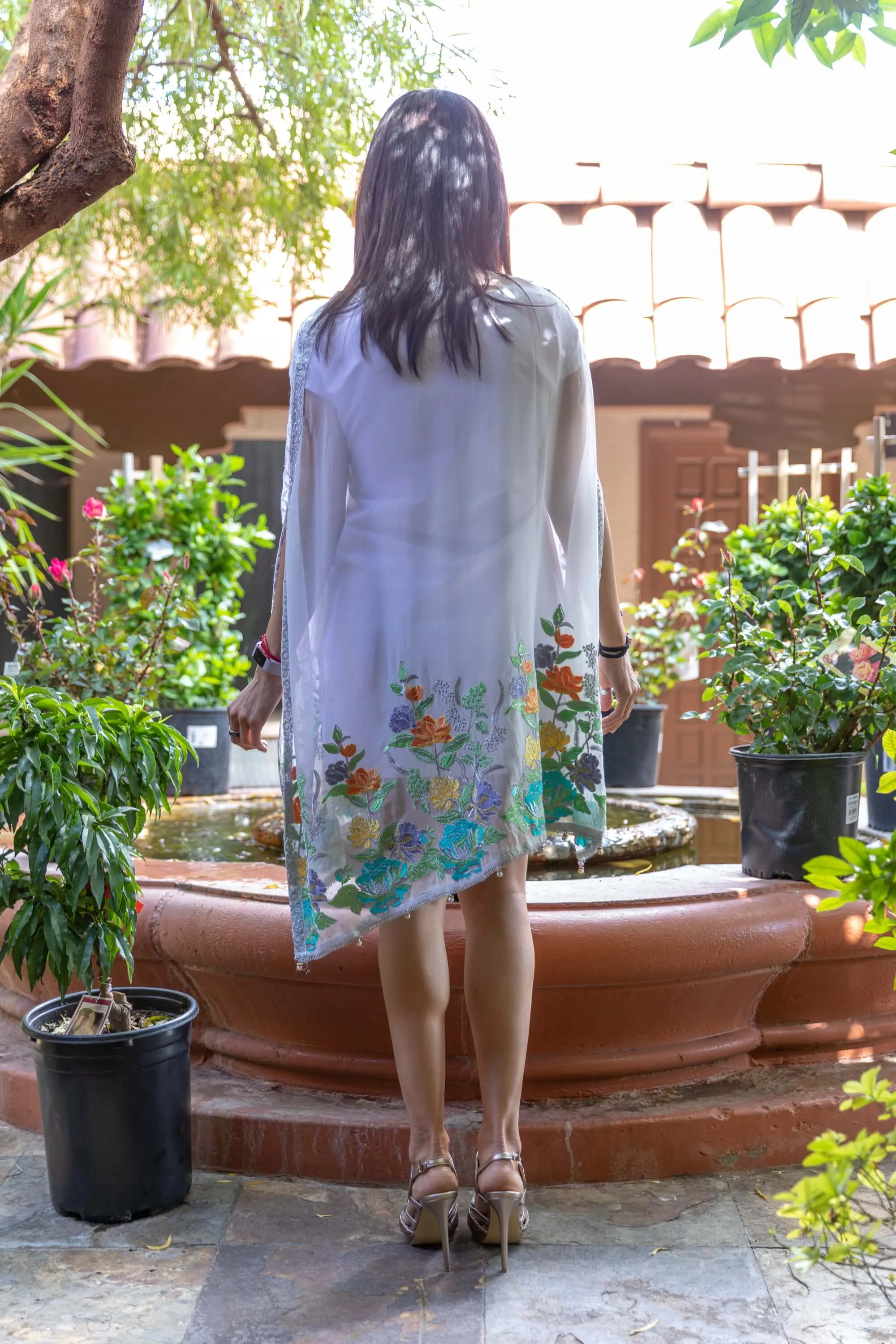 Chiffon Embroidery White Caftan