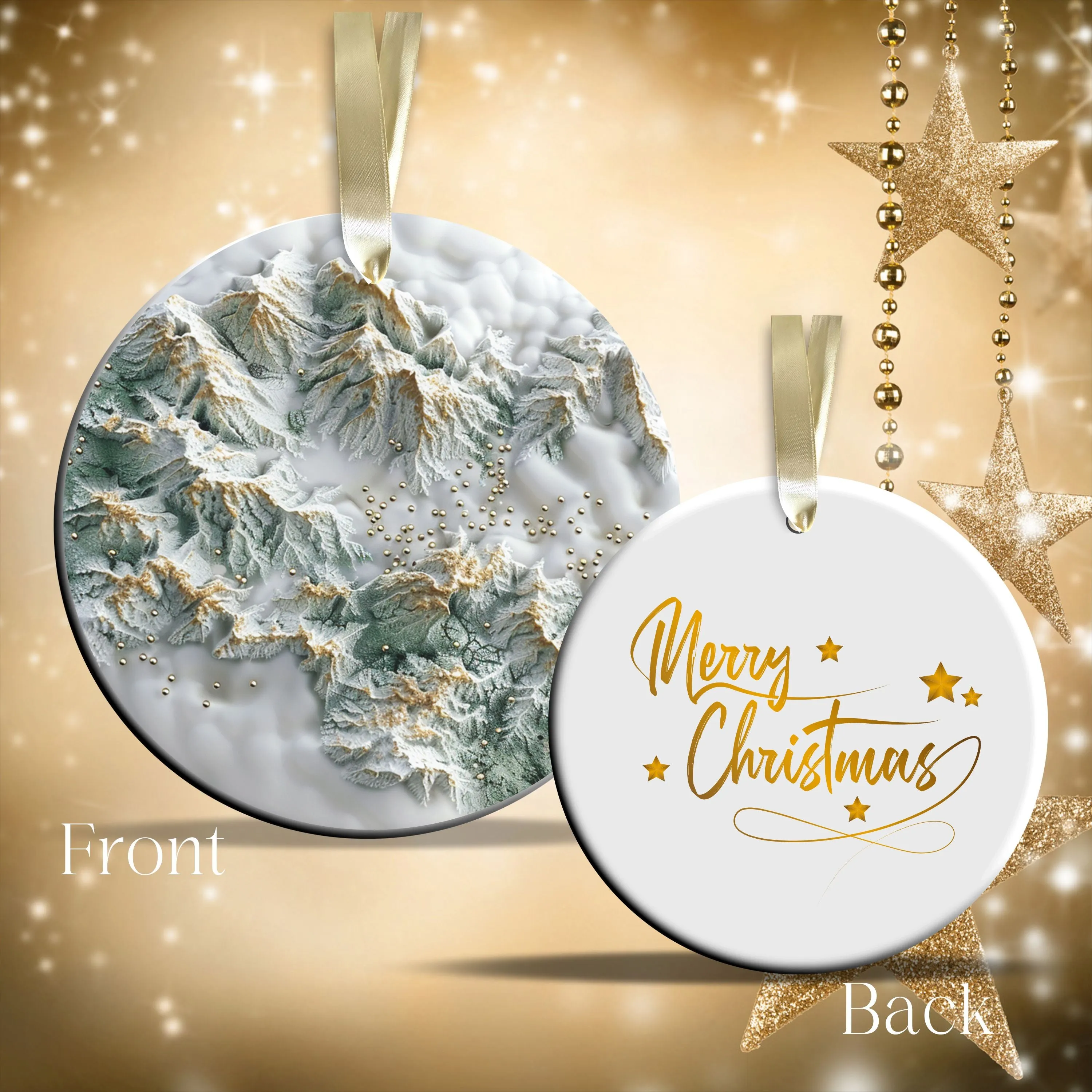 Christmas Gold and Green Ceramic Ornament 34-56